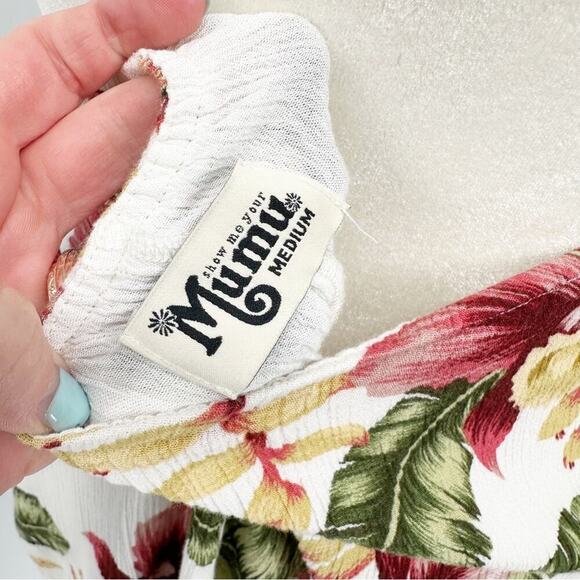 SHOW ME YOUR MUMU Tropical Aloha Blooms Halter Dress Size Medium Hawaiian Beach - Picture 8 of 10